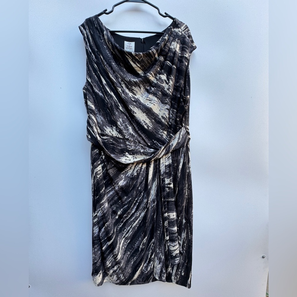Suzi Chin for Maggy Boutique Cream Grey Black Midi Sleeveless Dress Size 18W